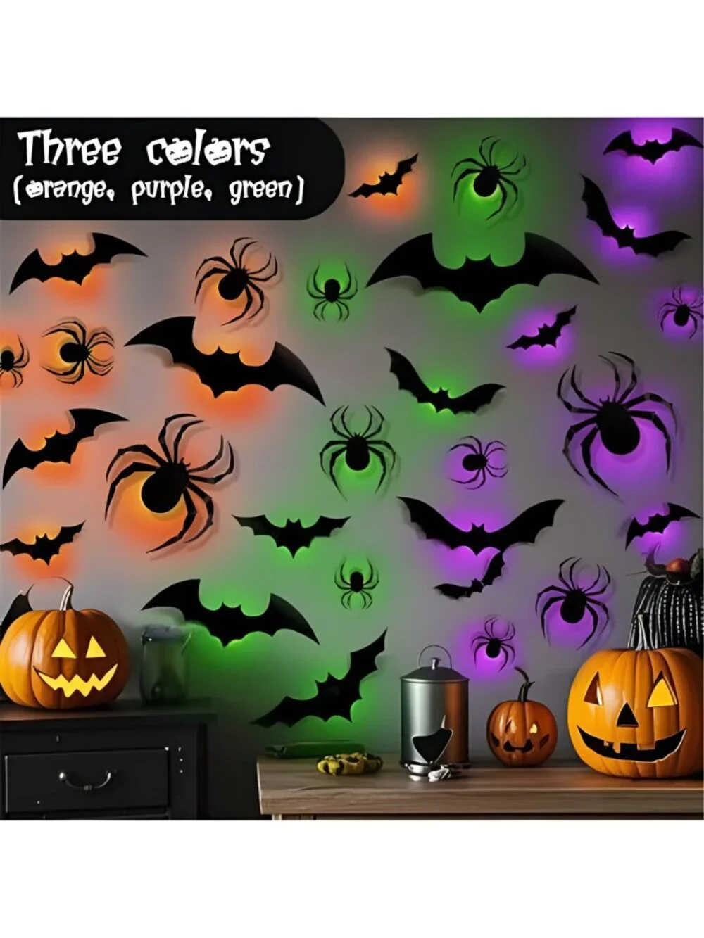 36 Pack Halloween Bat Spider Wall Decor LED Bat Spider Wall Stickers
